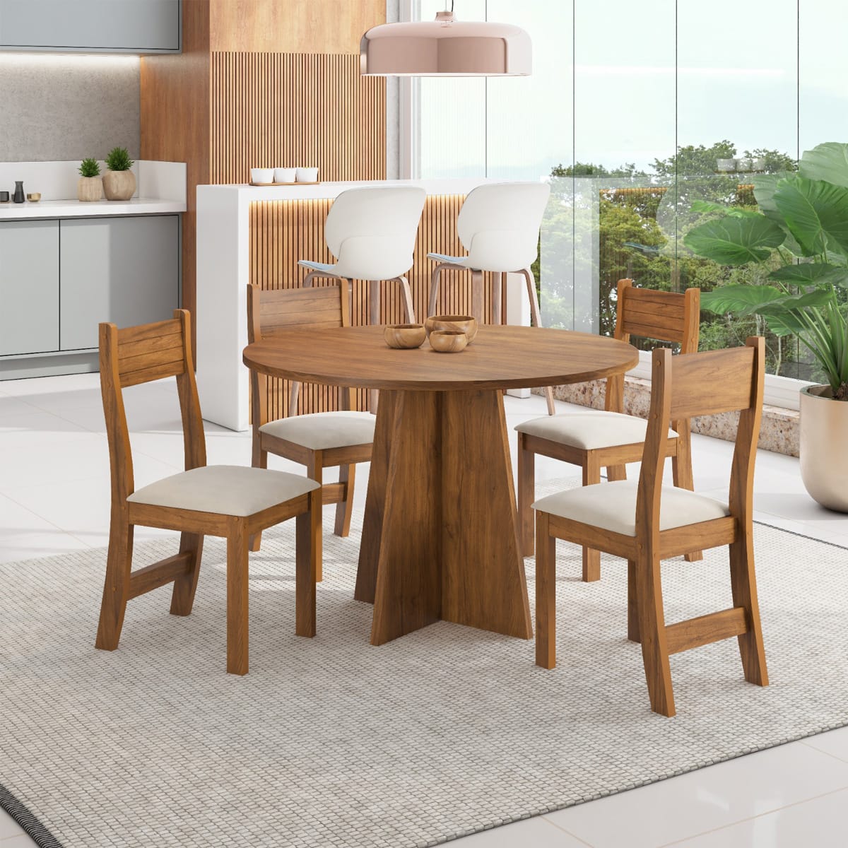 Conjunto de mesa redonda y 4 sillas de comedor