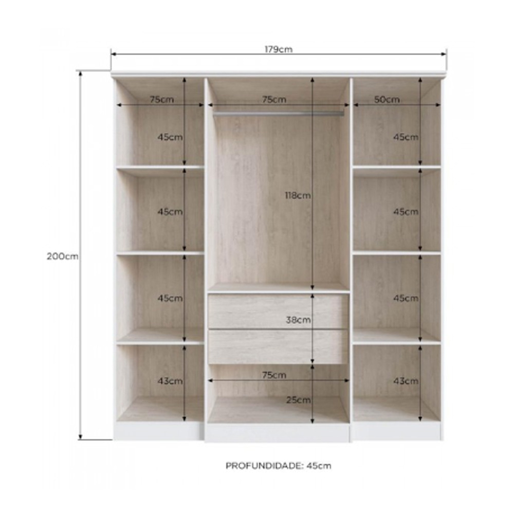 Roperos Placares 4 Puertas 2 Cajones Dormitorio Blanco - Lais Muebles