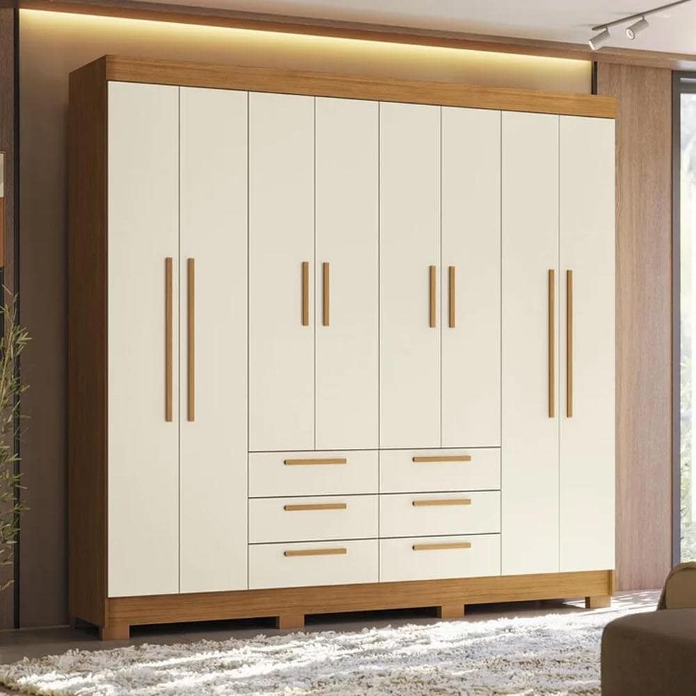 Ropero 8 Puertas 6 Cajones PARANAVAI Con Patas Con Estantes Dormitorio Beige