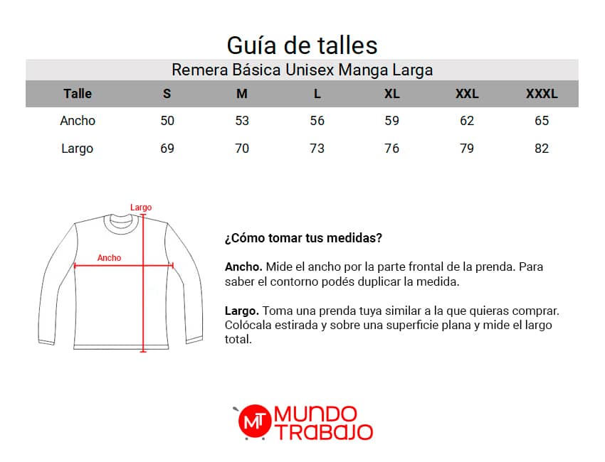 Guía de talles Remera Básica Unisex Manga Larga
