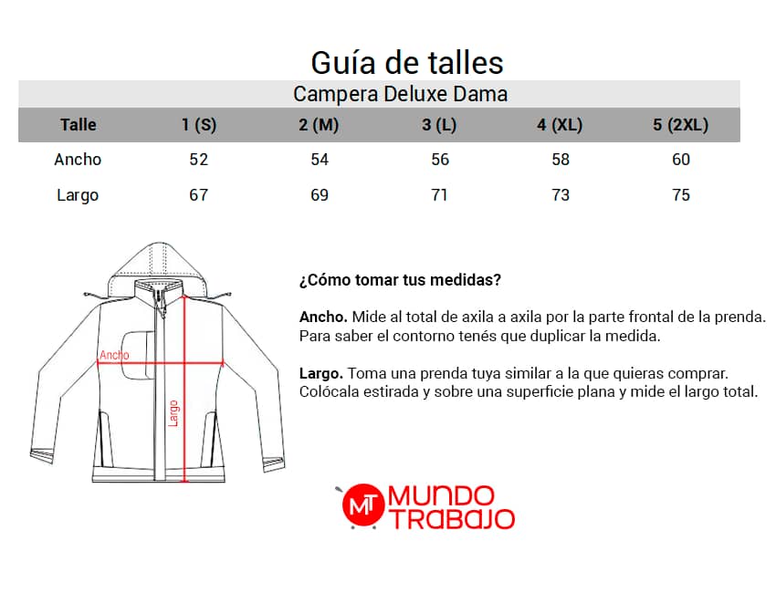 Guía de talles Campera Deluxe Dama
