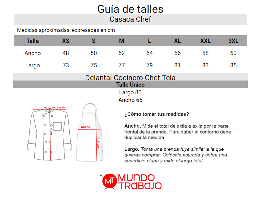 Delantal Cocinero Chef Tela Blanco - MundoTrabajo