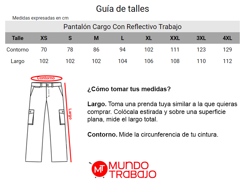 Guía de talles Pantalón Cargo Con Reflectivo Trabajo (E)