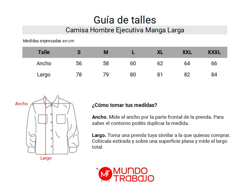 Guía de talles Camisa Ejecutiva Hombre Manga Larga