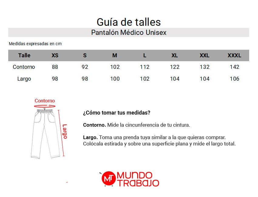 Guía de talles Pantalón Médico Unisex
