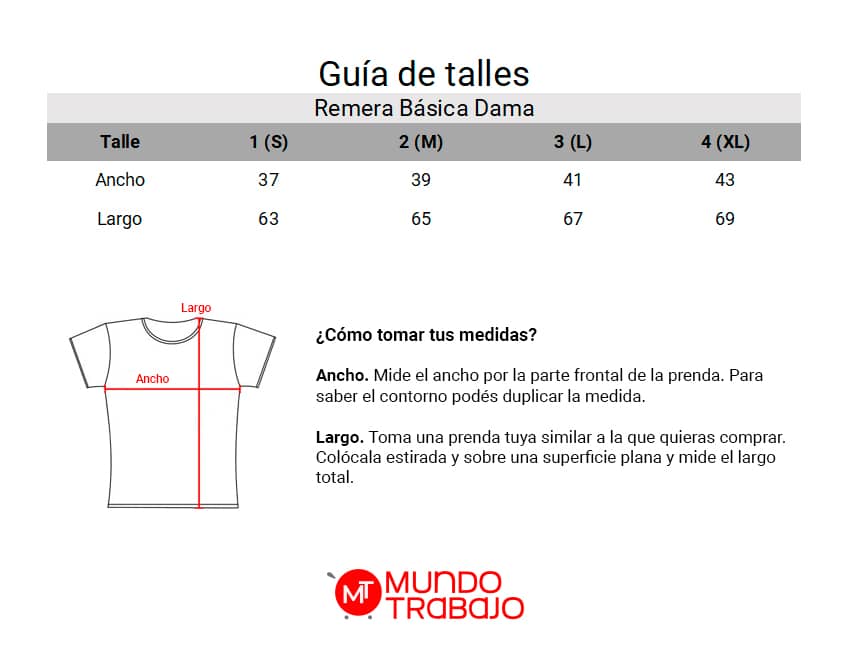 Guía de talles Remera Básica Dama