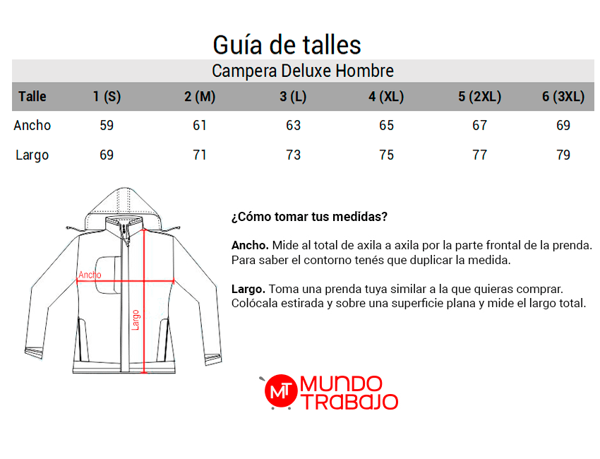 Guía de talles Campera Deluxe Hombre