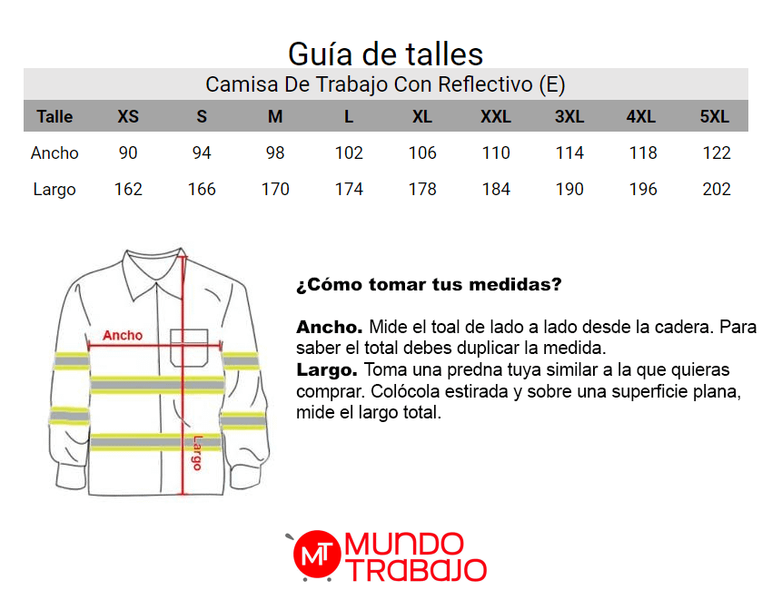 Guía de talles Camisa De Trabajo Con Reflectivo (E) 