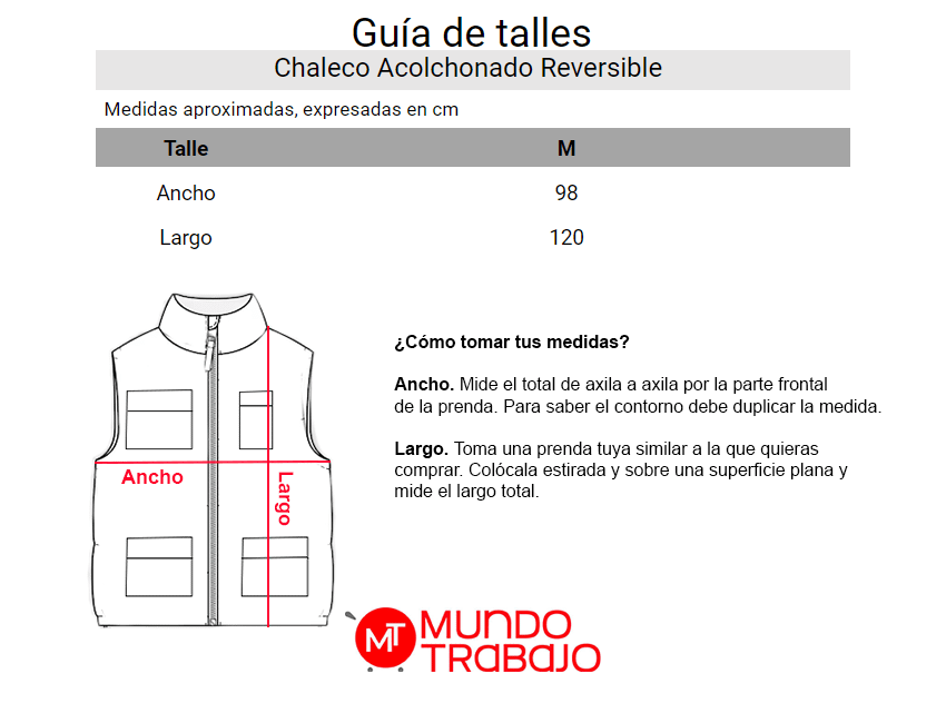 Guía de talles Chaleco Acolchonado Reversible
