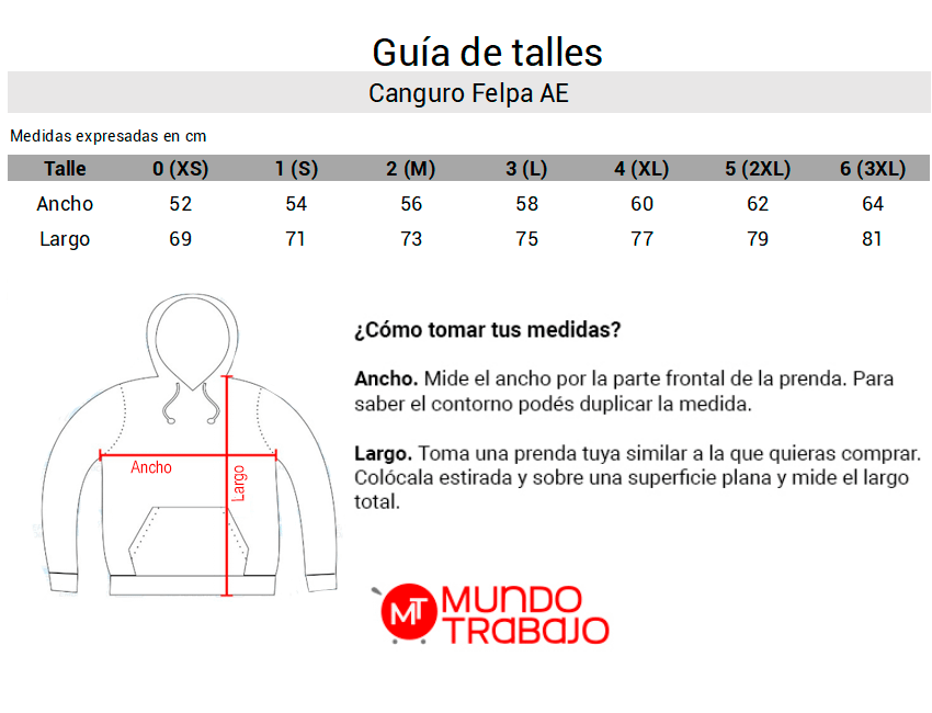Guía de talles Canguro Felpa AE 