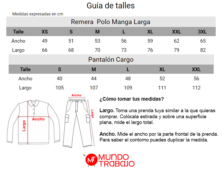 Guía de talles Conjunto Pantalón Cargo + Remera Polo
