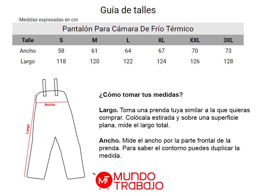 Guía de talles Pantalón Para Cámara De Frío Térmico


