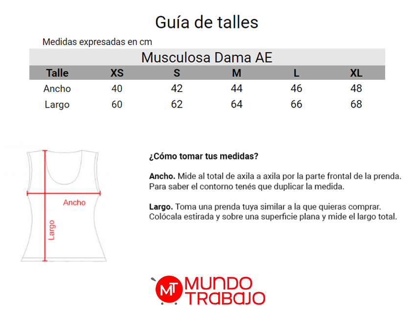 Guía de talles Musculosa Dama AE