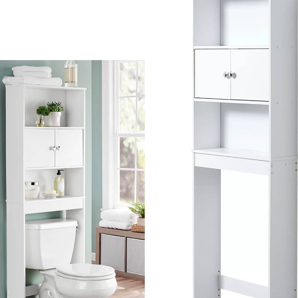 Armario para baño con puertas y 3 estantes madera blanco