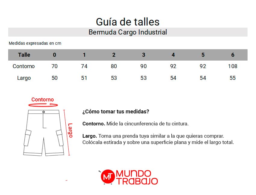 Guía de talles Bermuda Cargo Industrial