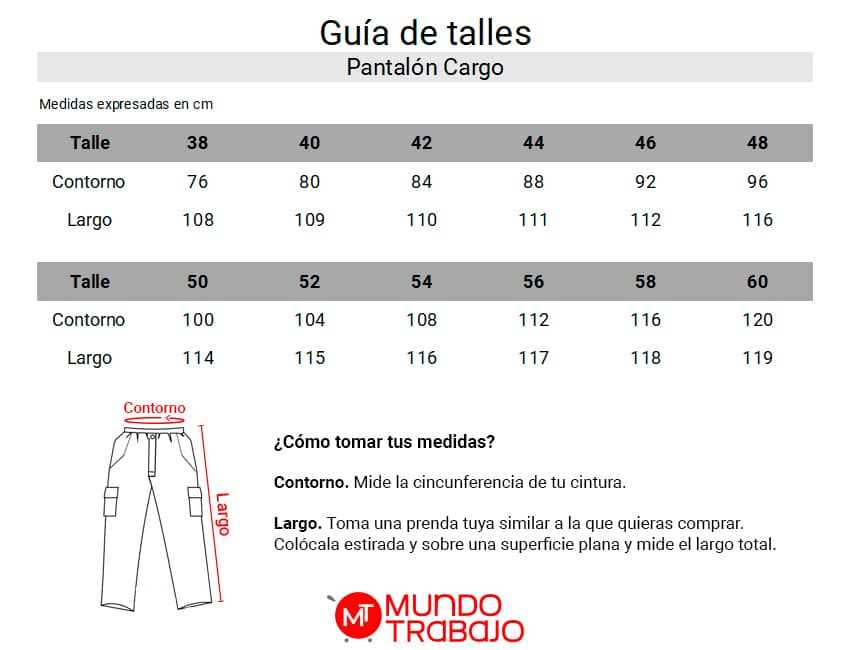 Guía de talles Pantalón Cargo