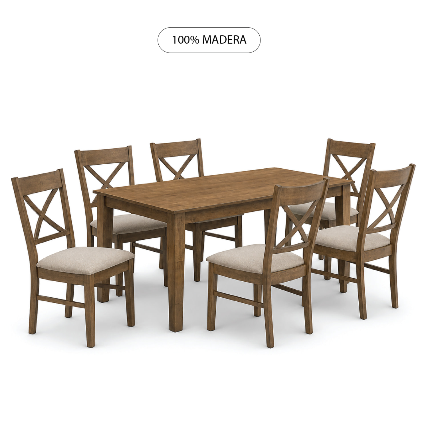 Juego De Comedor 6 Sillas Tapizadas Madera Maciza