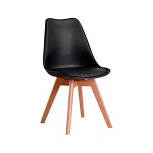 Silla De Comedor Acolchonada Eames Tapizada Negra Patas De Madera