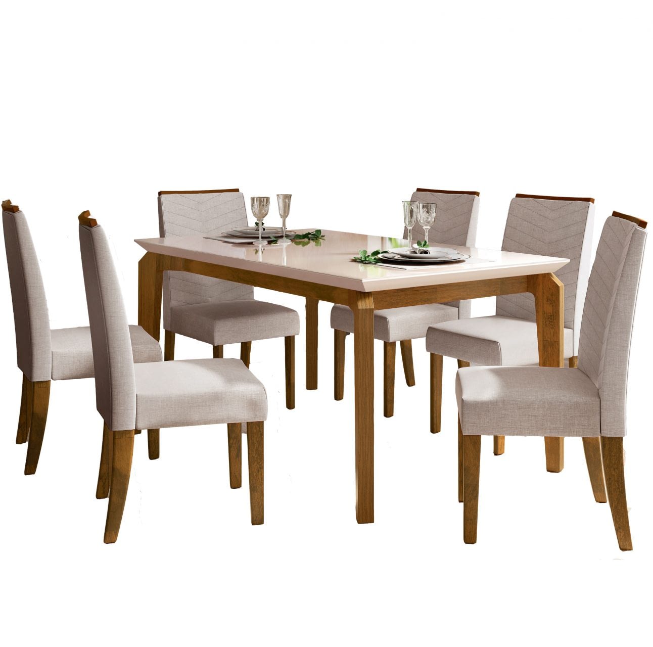 Juego De Comedor 6 Sillas Tapizadas Mesa Tapa Vidrio Rouge - Muebles