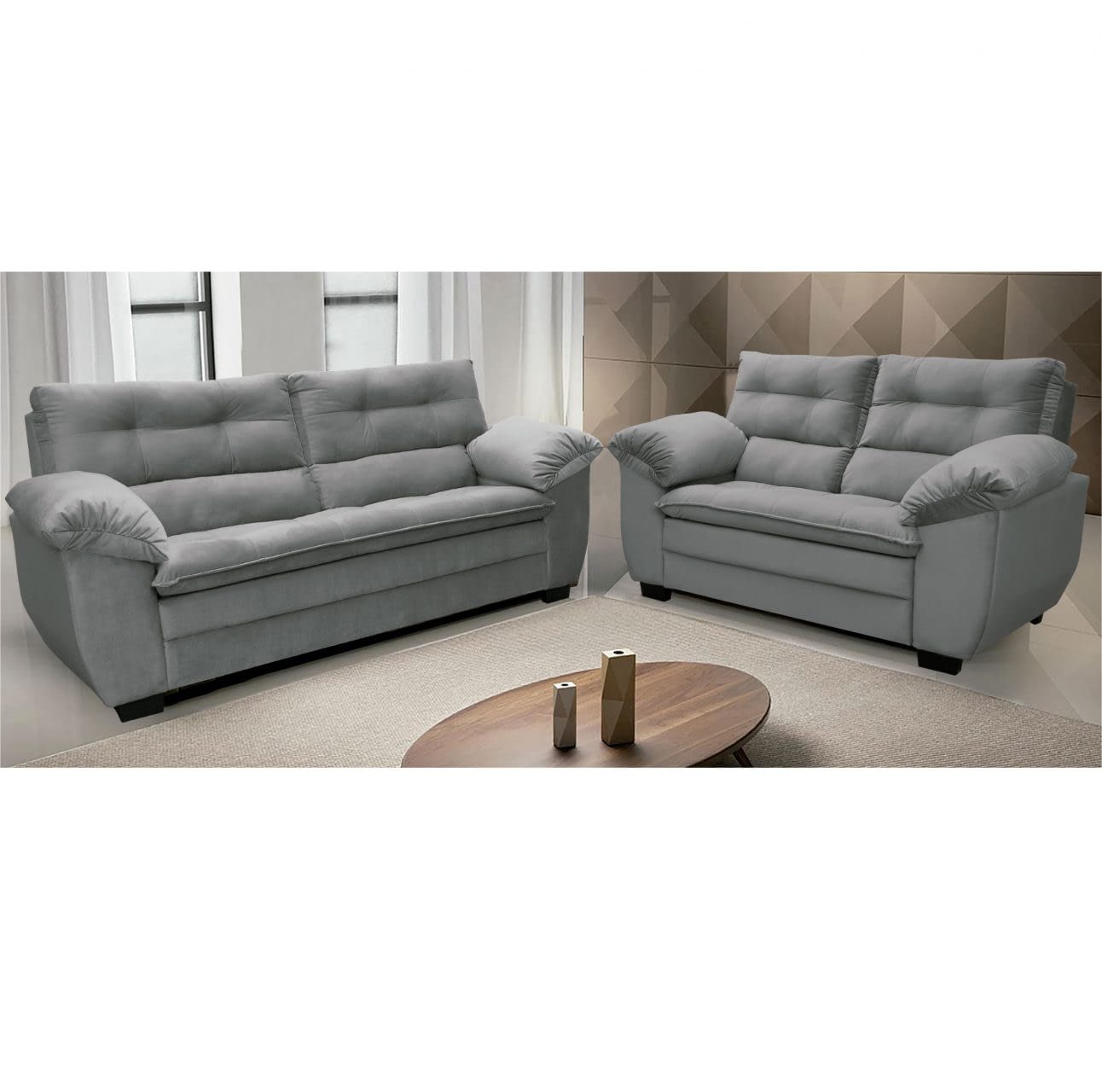 Sillones Juego De Living Premium 3+2 Cuerpos Comedor Tela Muebles Express