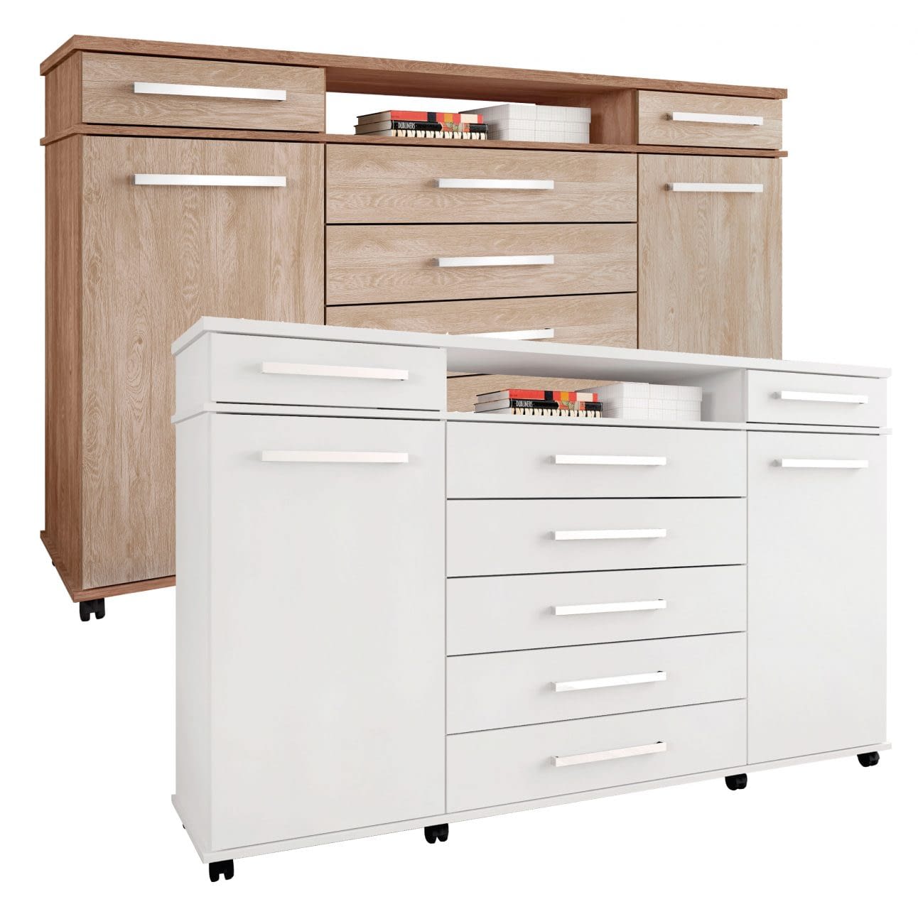 Comodas Cajoneras 7 Cajones 2 Puertas Estante Blanco London Muebles