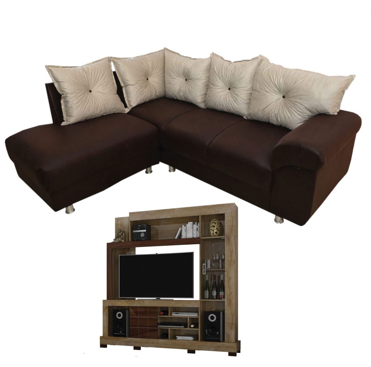 Combo Sofá Esquinero Dallas + Rack TV Cristal - Lais Muebles