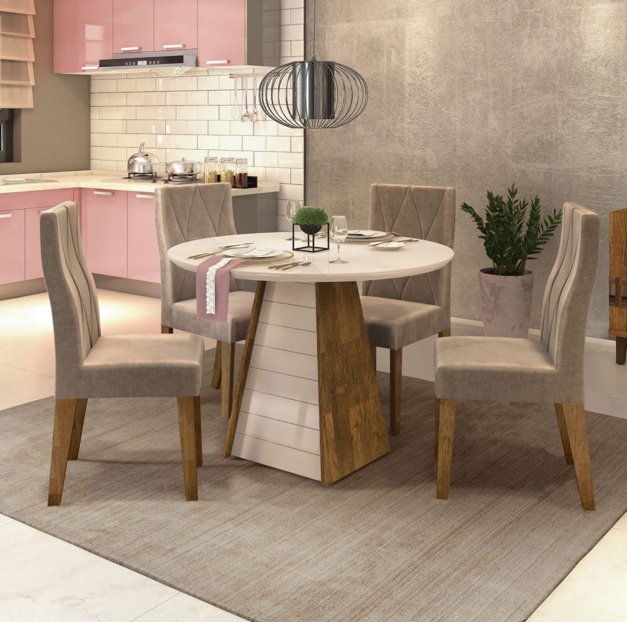 Juego De Comedor 4 Sillas Mesa Redonda Sillas Tapizadas - Lais Muebles