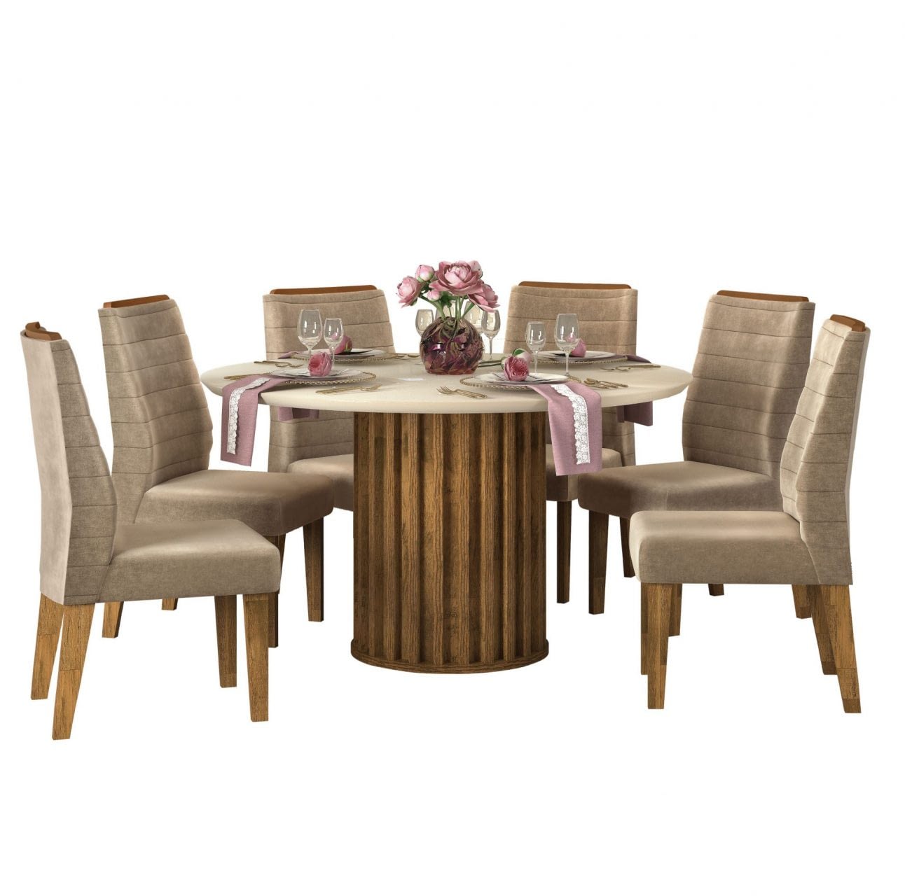 Juego De Comedor 6 Sillas Mesa Redonda Sillas Tapizadas - Lais Muebles