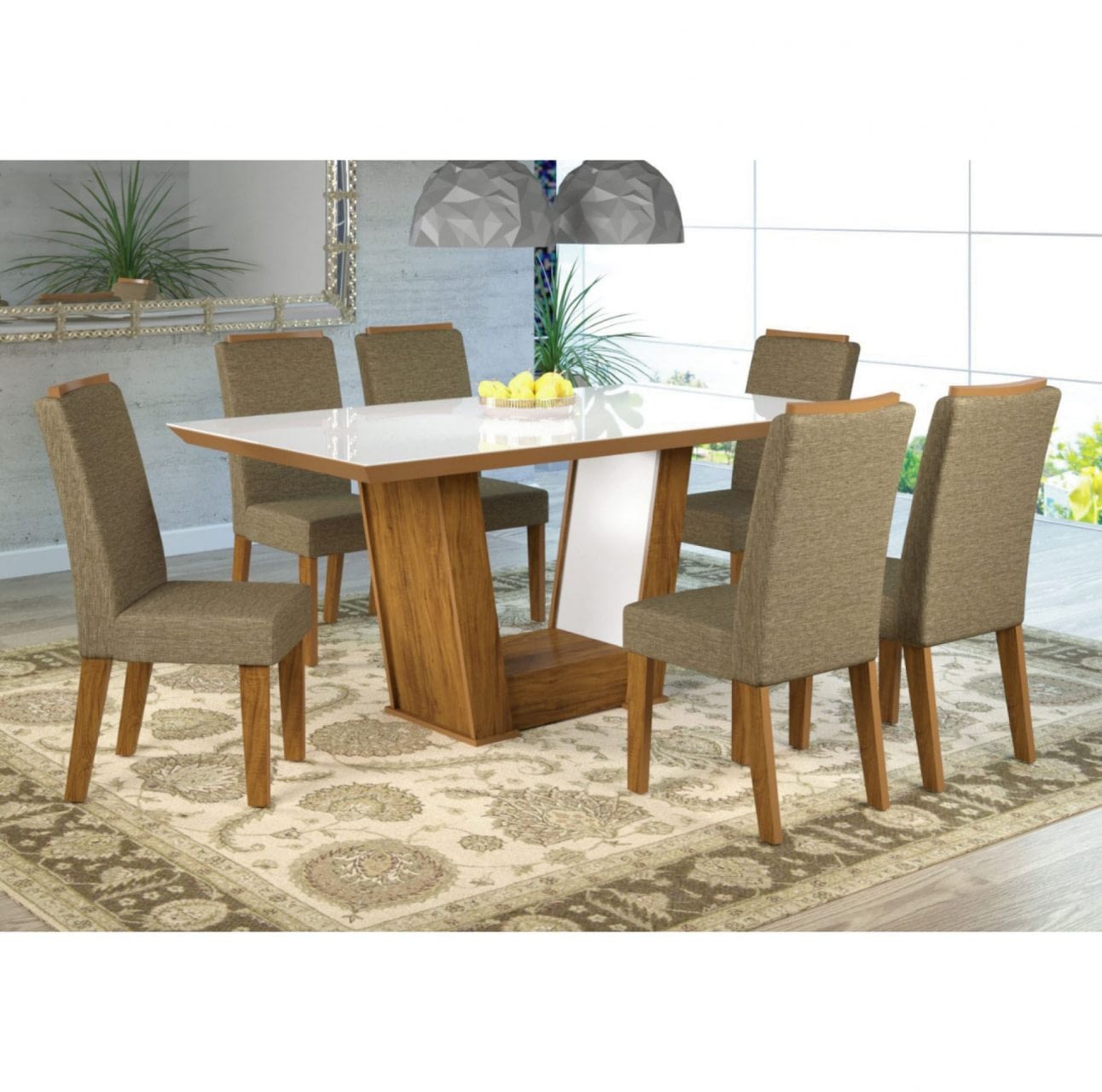 Juego De Comedor 6 Sillas Tapizadas Mesa Tapa De Vidrio - Lais Muebles