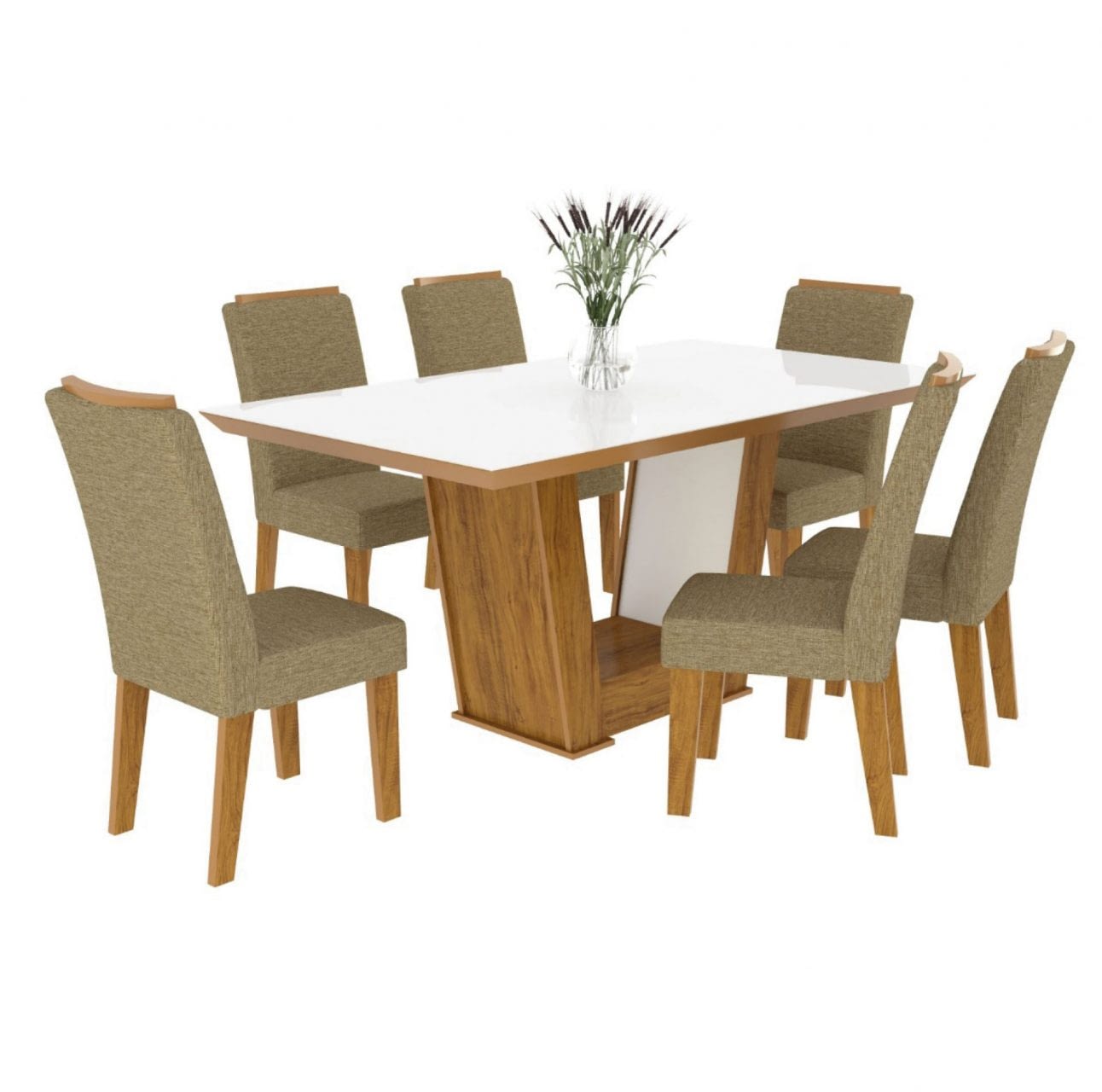 Juego De Comedor 6 Sillas Tapizadas Mesa Tapa De Vidrio - Lais Muebles