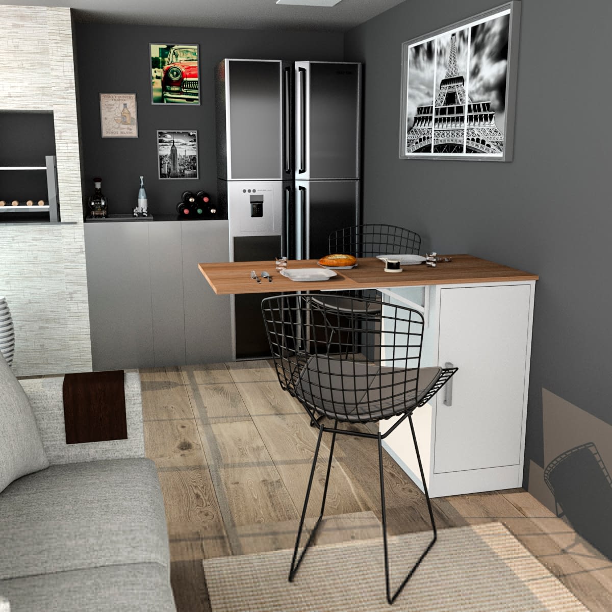 Barra De Cocina Desayunador Con Cajonera Kit Multiuso Mesada - Lais Muebles